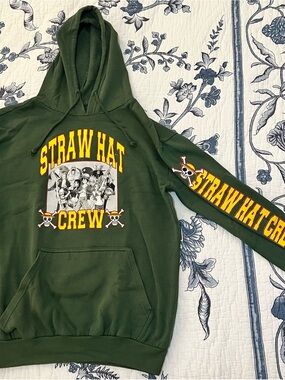One Piece Olive Green "Straw Hat Crew" Graphic Hoodie Sz. Small